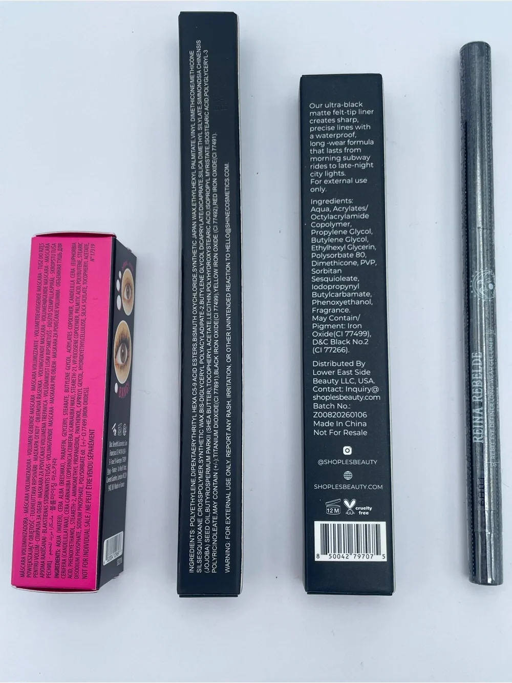 Eye Makeup Essentials-Benefit Mascara,Shine Brow Wand,Blk Eyeliner, 1 Felt 1 Gel